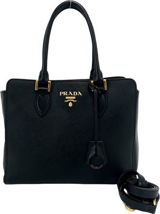 Prada Black Leather Handbag Shoulder Bag Tote Bag (Pre-Owned)