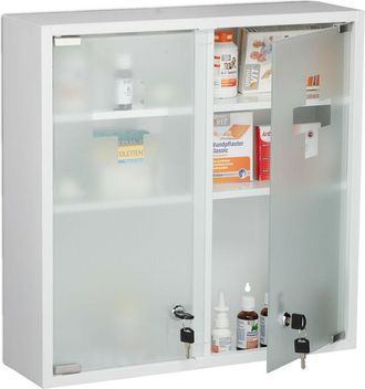 Relaxdays Armario Botiqu&iacute;n Con 2 Puertas De Vidrio, Cerradura, 3 Compartimentos, 53x52,5x15,5 Cm, Para La Pared, Blanco - Relaxdays