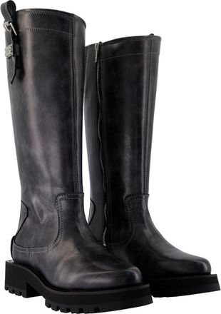 Ganni Womens Studded Leather Boot Gray