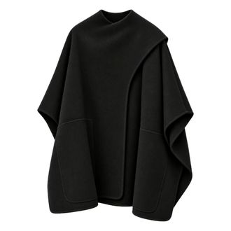 Meimeij Oversized Cape - Dames - Jassen - Zwart - Maat: XS Wol