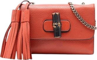 Gucci Pre-owned Cross Body Bags, female, Orange, Size: ONE SIZE Pre-owned Bamboo Twist Lock Crossbody
