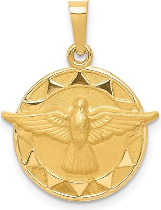 Diamond2Deal 14k Yellow Gold and Satin Hollow Holy Spirit Medal Round Pendant