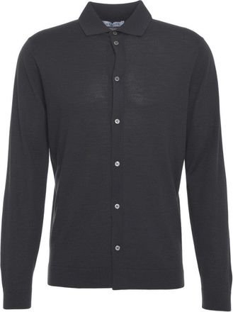 Gender Virgin Wool Knitted Shirt With Classic Collar And Button Closure