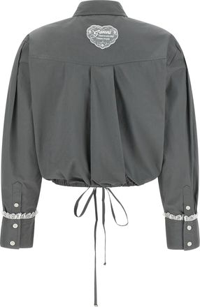 Ganni Lace-Trimmed Cropped Shirt - Gray