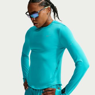 Nike Womens Swift Dri-FIT UV Long-Sleeve Crew-Neck Running Top in Green | HQ0503-300