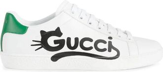 Gucci Kitten-Logo Low-Top Sneakers - Dames - Sneakers - Wit - 37 EU - Leer - Schoenen