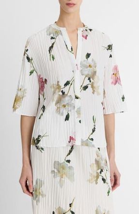 Vince Wilted Peony Plissé Button-Up Shirt in White Peony at Nordstrom Rack, Size X-Large