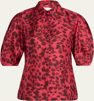 Gabriela Hearst Sansi Leaf-Print Silk Twill Top