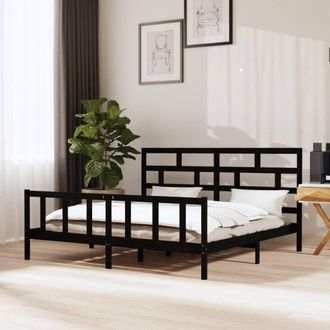 vidaXL Estructura De Cama De Madera Maciza De Pino Negro 200x200 Cm Vidaxl