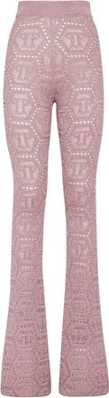 Philipp Plein Flare Broeken Monogram - Dames - Wijde Broeken - Roze - M - Broeken