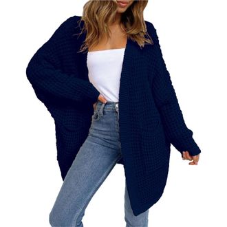 Generic Ladies Cardigan with Pockets - WomenS Cardigans Chunky Knit Crochet Cardigan Casual Lightweight Cropped Cardigans for Women UK Long Sleeve Fur Trimmed