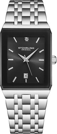 St&uuml;hrling Empire Edge 4084 Mens 45mm - Black & Silver Stainless Steel - One Size