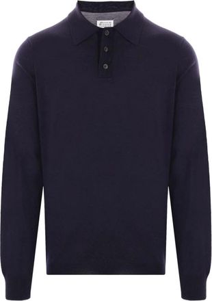 Maison Margiela Gebreid Poloshirt met Lange Mouwen - Dames - Polos - Blauw - M - Wol - Tops