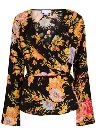 Never Fully Dressed Floral-print Chiffon Wrap top - Black - 18 (UK18 / Xxl)