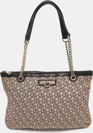 DKNY Dkny Bryant Beige/black Signature Canvas And Leather Shoulder Bags