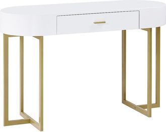 Pascal Morabito Escritorio consola con 1 caj&oacute;n - MDF lacado y metal - Blanco y dorado - TORELI II de Pascal Morabito