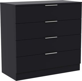 Home Discount Trega 4 Drawer Chest of Drawers Stylish Bedroom Storage Unit, H 74 x W 66 x D 36 cm, Black