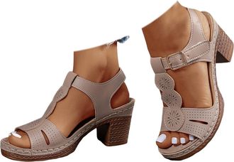 Generic Wedge Sandals for Women Summer Open Toe Low Chunky Heeled Ankle Strap Flower Shoes with Arch Support Dressy Breathable Wide Fit Low Heeled Sandal Fash