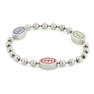 Gucci Bracelets, female, Gray, ONE SIZE, Bracelet in sterling silver and colored enamel with Interlocking G details