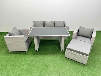 Fimous Patio Garden Furniture Sets with Dining Table Big Stool in Light Grey