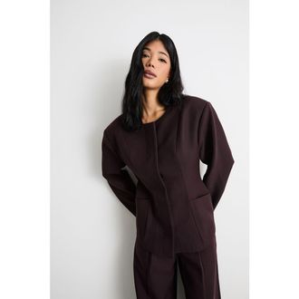 Warehouse Premium Tailored Moulded Waist Blazer in Chocolate at Nordstrom, Size 10