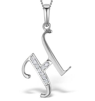 The Diamond Store 925 Silver Lab Diamond Initial H Necklace 0.05ct