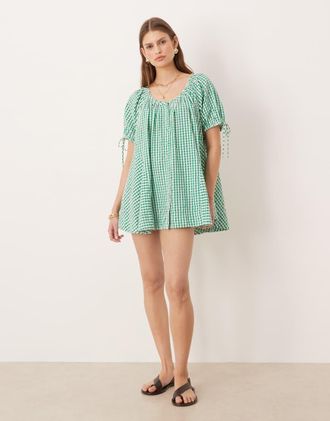 Free People Farley - Vestito tunica verde combinato a quadretti