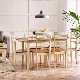 Furniturebox Salcombe Large Rectangular Wooden Table & 6 Whitby Dining Chairs in Cream