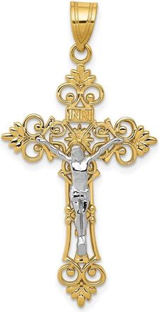 Diamond2Deal 14k Two-tone Gold Large Lacy-Edge Inri Crucifix Pendant