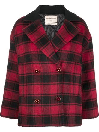 Roberto Cavalli double-breasted tartan coat - Red