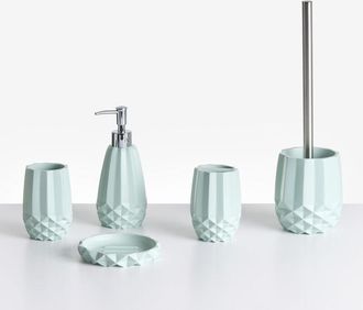 Beliani Beliani - Conjunto De 5 Accesorios De Ba&ntilde;o Jabonera Dispensador De Jab&oacute;n Escobilla De Inodoro Vaso Soporte Para Cepillos De Dientes Verde Menta Samiri