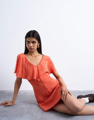 Topshop Vestito corto arancione asimmetrico con volant-Rosa