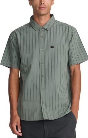 Rvca Dayshift Workwear Stripe Short Sleeve Button-Up Shirt in Sage Leaf at Nordstrom, Size Xx-Large