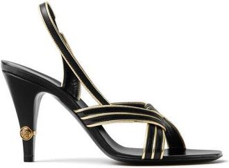 Versace Giana Nappa Sandal in Black Light Gold at Nordstrom, Size 36.5