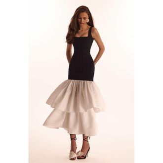 Milla Fitted Formal Occasion Maxi Dress with Tiered Puffy Skirt in Black&white at Nordstrom, Size X-Small