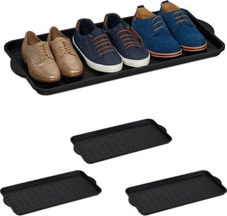 Relaxdays Relaxdays XL Shoe Tray, Set of 4, Plastic Boot Trays, Raised Rim, each for 3-4 Pairs, Plastic, WxD: 75 x 36.5 cm, Black