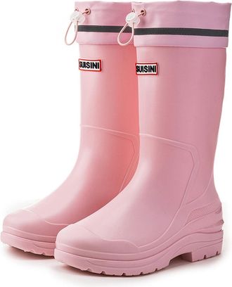 Pangolin Womens Knee High Waterproof Wellies, Pull-On Wellington Boots with Adjustable Drawstring Cuff & Reflective Band, Non-Slip Lug Sole, Easy-Clean Outdoor