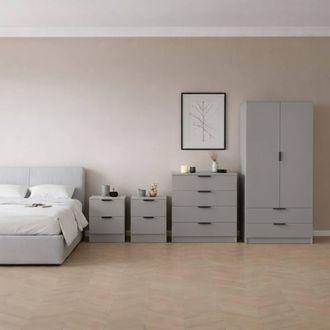 Home Discount Vida Designs Trega 4Pc Bedroom Set(2Dr Bedsidex2, 4Dr Chest, Wardrobe) in Grey