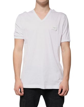 Dolce & Gabbana White Logo V-neck Short Sleeve Mens T-shirt