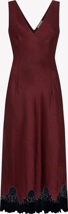 Serena Bute Satin Midi Dress with Lace Hem - Burgundy