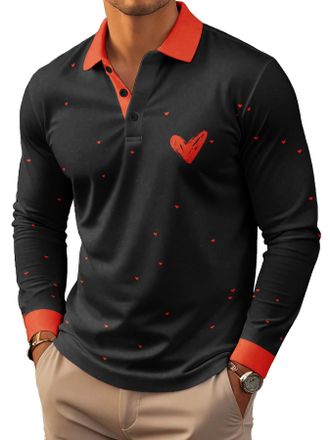 Generic Mens Long Sleeved Golf Shirt - Valentines Day Loose Polo Shirt Tops (UK, Alpha, XL, Regular, Regular, Black2)