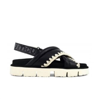 Mou Womens Bio Criss-Cross Leather Sandals In Black