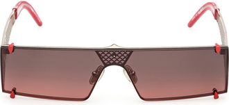 Christian Louboutin 140mm Oversize Shield Sunglasses in Gold /Red /Zeiss Gradient at Nordstrom