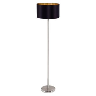 Loops Floor Lamp Light Satin Nickel Shade Black Gold Fabric Pedal Switch Bulb E27 in Metallics
