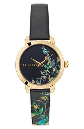 Ted Baker Floral Watch, 14mm in Black at Nordstrom