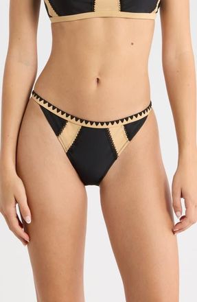 Ramy Brook Kendra Embroidered Trim Bikini Bottoms in Black Colorblock at Nordstrom, Size X-Large