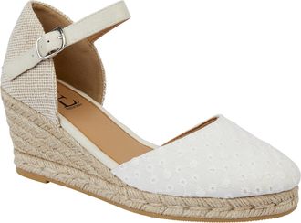 Shoes By Emma Womens Faux Suede Peep Toe Elasticated Slingback Hessian Espadrille Wedge Sandals (White, UK Footwear Size System, Adult, Women, Numeric, Medium, 4)
