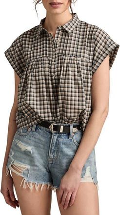 Lucky Brand Plaid Short Sleeve Shirt in Black Plaid at Nordstrom, Size X-Large