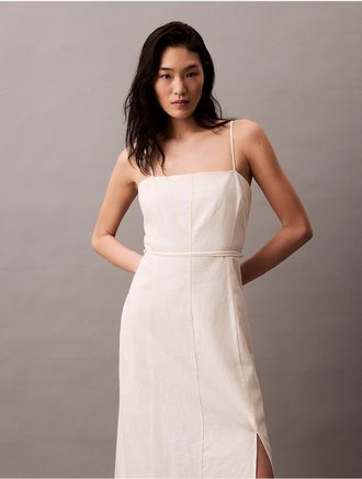 Calvin Klein Womens Linen Blend Dress - White - 00