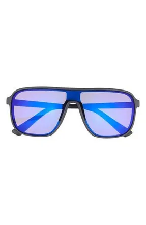 Hurley 133mm Oversize Polarized Shield Sunglasses in Rubber Black at Nordstrom Rack